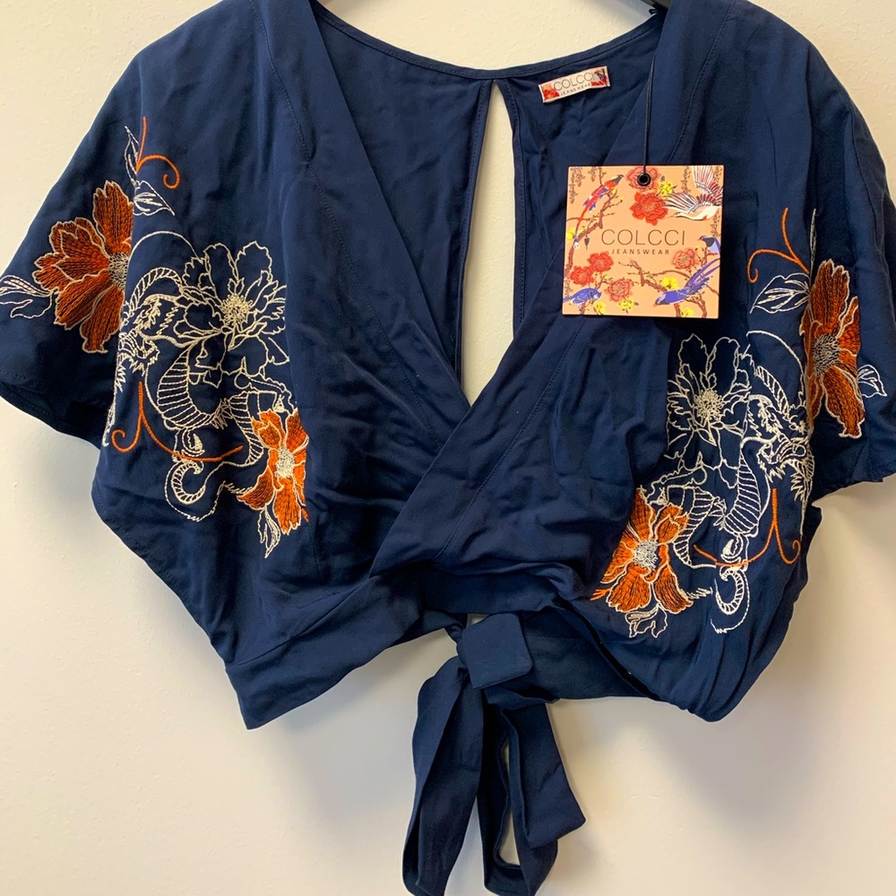 Kimono wrap crop top! Embroidered